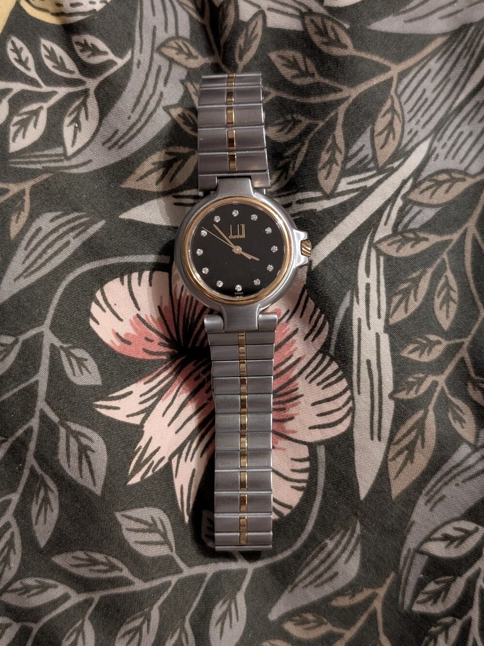 Dunhill Two-Tone Silver and Gold Bracelet Watch with Black Dial